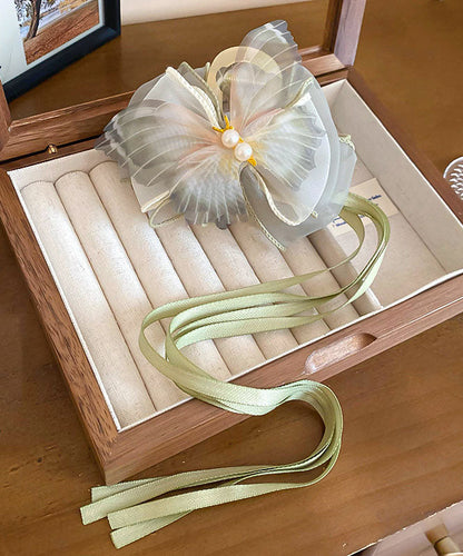 Beautiful Green Acrylic Fabric Pearl Bow Ribbon Hairpin