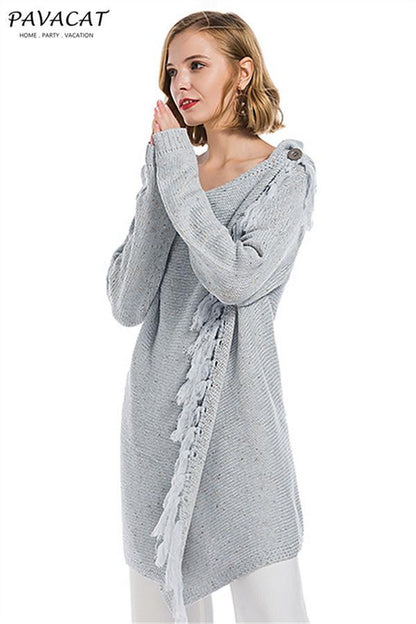 Tassel Asymmetrical Hem Shawl Speckled Fringe Cardigan - Green