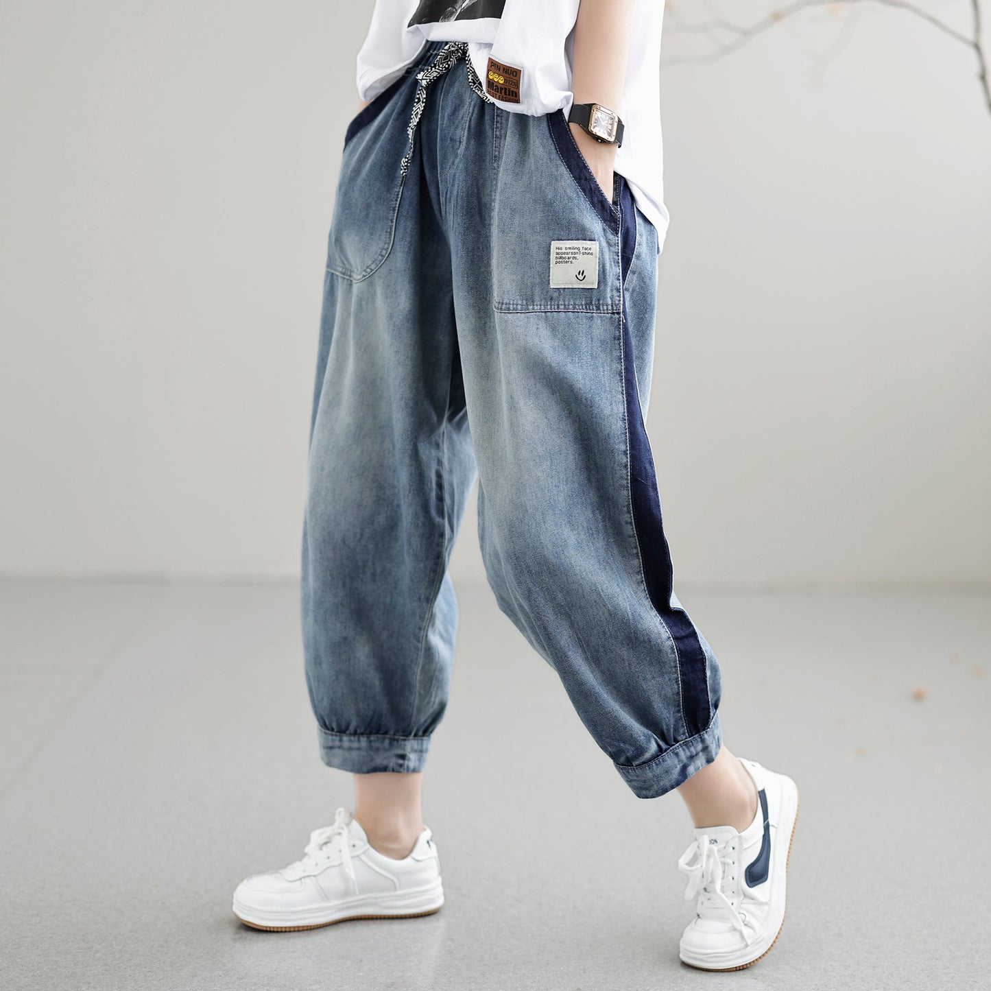 Women Casual Loose Patchwork Summer Thin Jeans