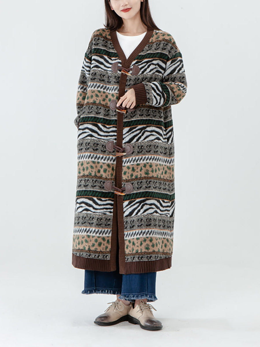 Plus Size - Vintage Pocket Breasted Long Sleeve Sweater Coat