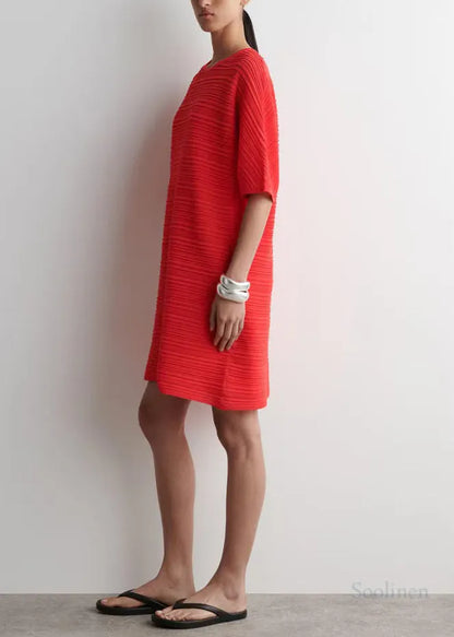 Elegant Pink Oversized Wrinkled Cotton Mid Dress Summer