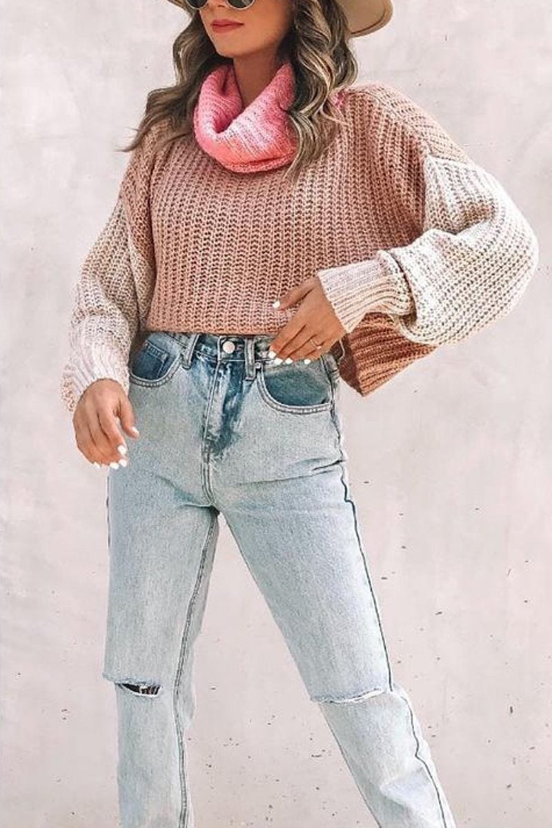 Turtleneck Color Block Casual Sweater