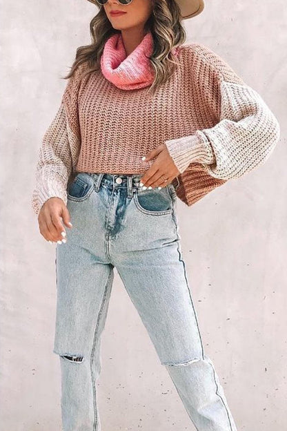 Turtleneck Color Block Casual Sweater