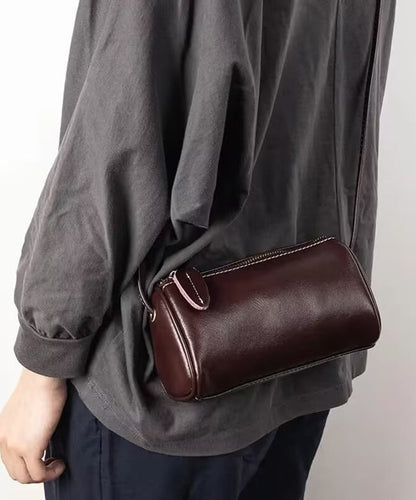 Simple Black Solid Durable Faux Leather Round Bag