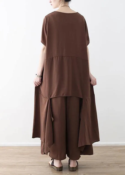 French chocolate Casual Catwalk asymmetric tops and wide leg pants loose Summer