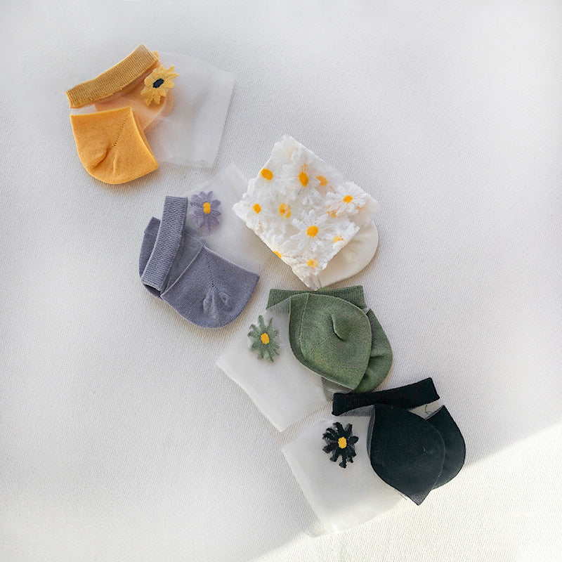 Daisy Embroidery Transparent Summer Socks