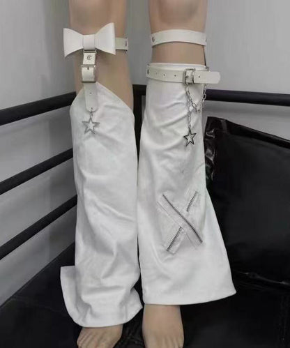 Spicy Girl Stylish Pink Cross Chain Leather Buckle Sock Sleeves