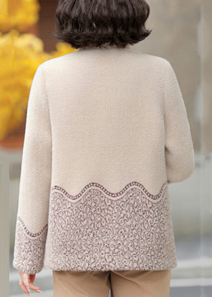 Elegant Beige Patchwork Tassel Mink Velvet Coats Fall