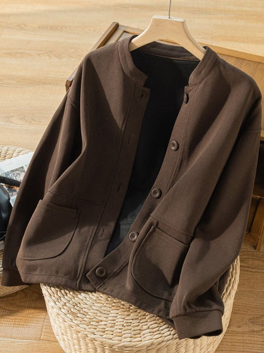 100% Natural Fabric Pure Color Buttoned Casual Coat