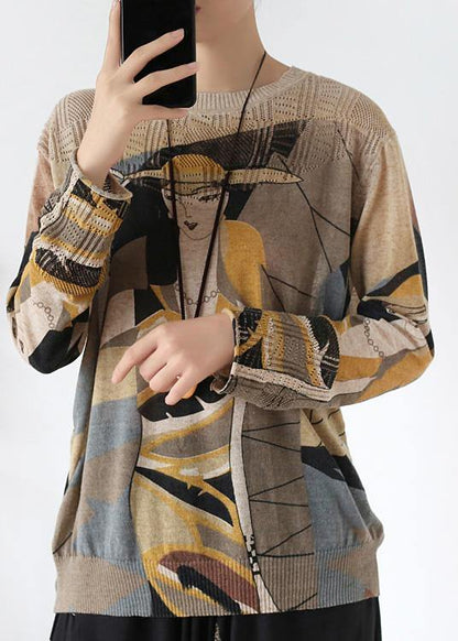 Cute o neck yellow print sweaters Loose fitting Batwing Sleeve knitted top
