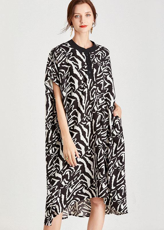 Organic Zebra Pattern O-Neck Print Summer Vacation Dresses Short Sleeve