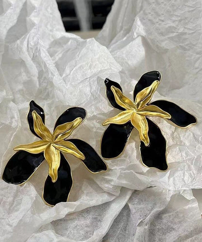 Stylish Colorblock Copper Overgild Enamel Floral Stud Earrings