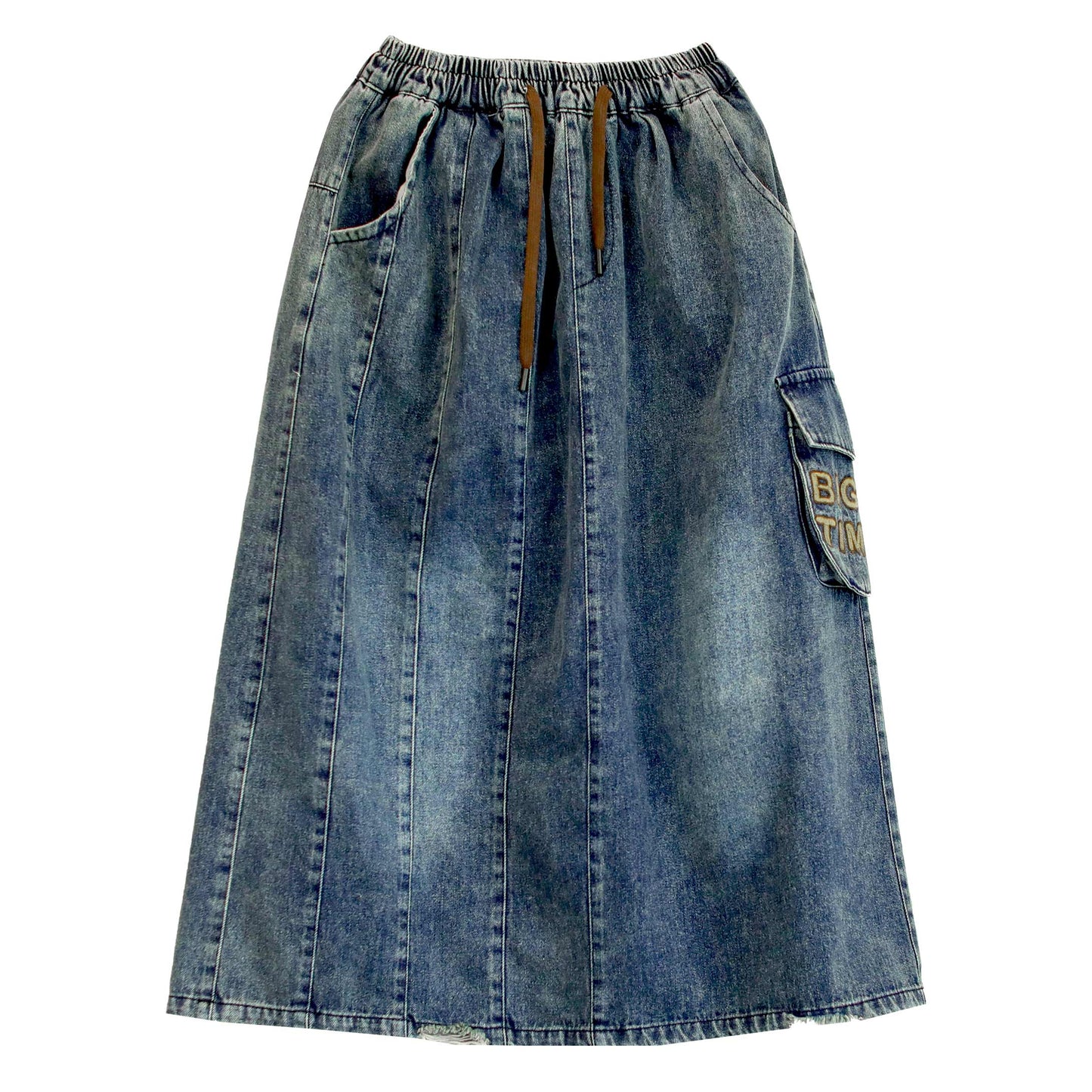 Early Autumn Retro Letter Embroidery Denim Skirt
