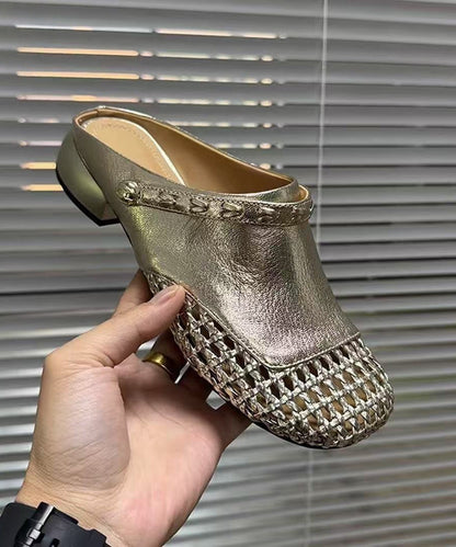 Summer New Black Hollow Out Woven Faux Leather Slide Sandals