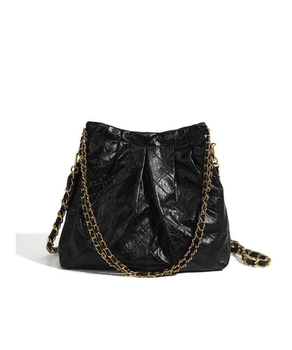 Organic Black Faux Leather Chain Linked Bucket Bag