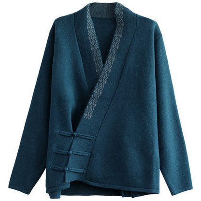 New Style Retro Embroidered Slanted Jacket With Buckle
