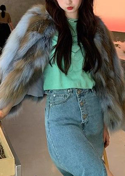 Bohemian Blue Fox Collar Leather And Fur Coats Winter