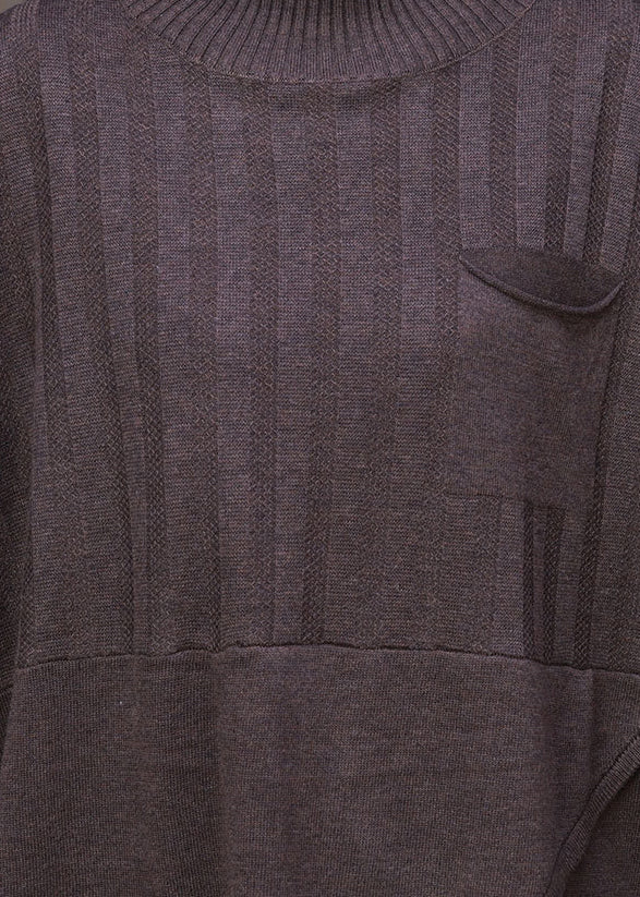Fashion Dark Coffee Colour Asymmetrical Knit Sweaters And Pants Two Piece Set Fall