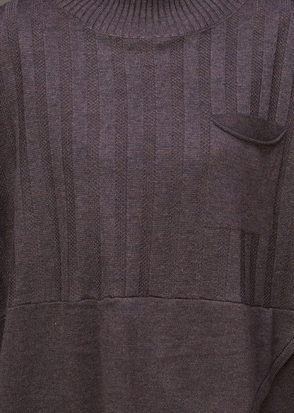 Fashion Dark Coffee Colour Asymmetrical Knit Sweaters And Pants Two Piece Set Fall