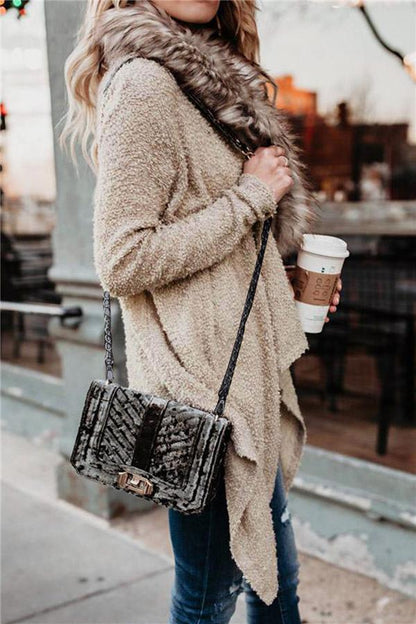 Fluffy Lapel Faux Fur Coat