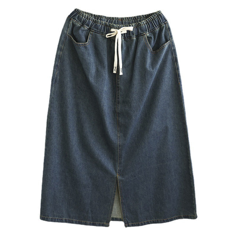 Literary All-Match Slit Denim Skirt