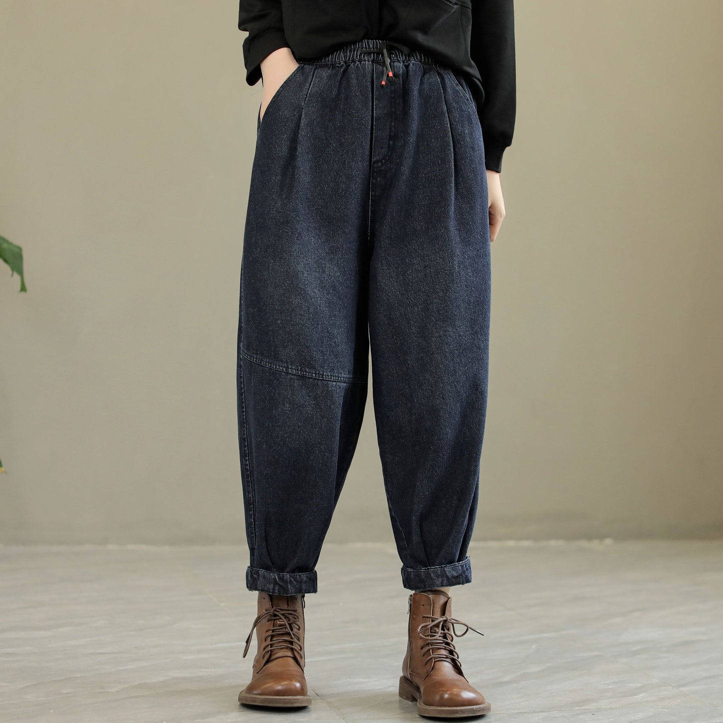 Women Autumn Loose Patchwork Cotton Jeans