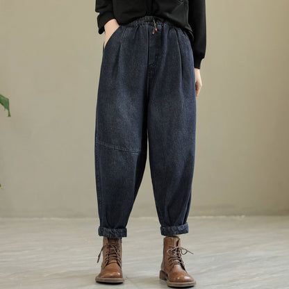 Women Autumn Loose Patchwork Cotton Jeans
