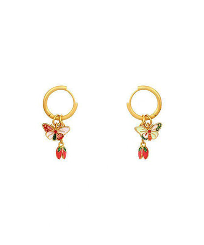 Retro Rainbow Copper Alloy Enamel Butterfly Floral Stud Earrings