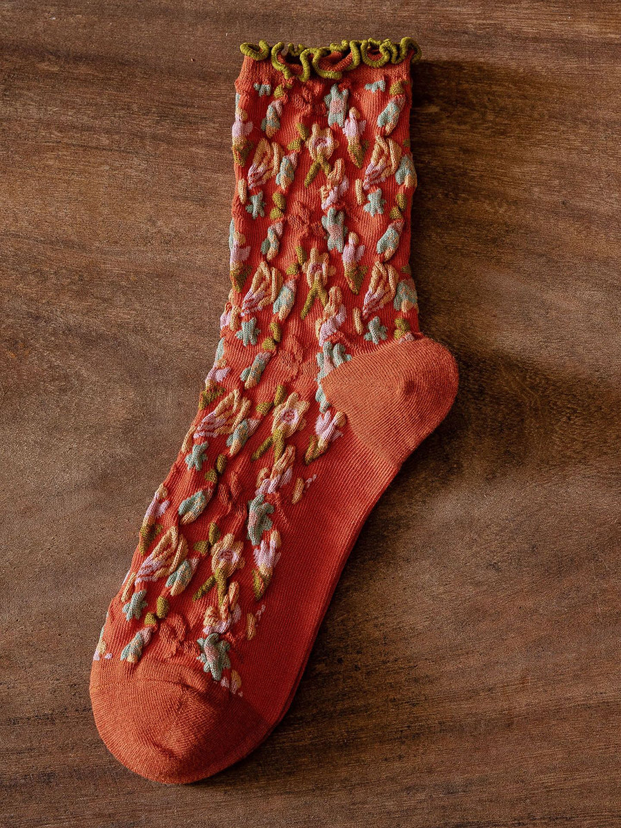 6 Pairs Japanese Floral Cotton Socks Women Vintage Socks