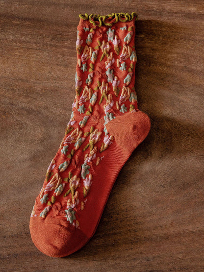 6 Pairs Japanese Floral Cotton Socks Women Vintage Socks