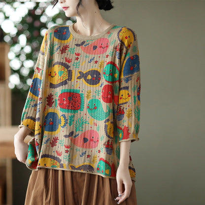 Vintage-Print Cotton-Knit Top