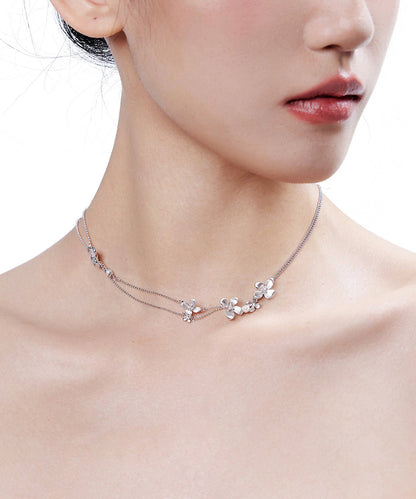 Women Silver Floral Double Layer Chain Copper Choker