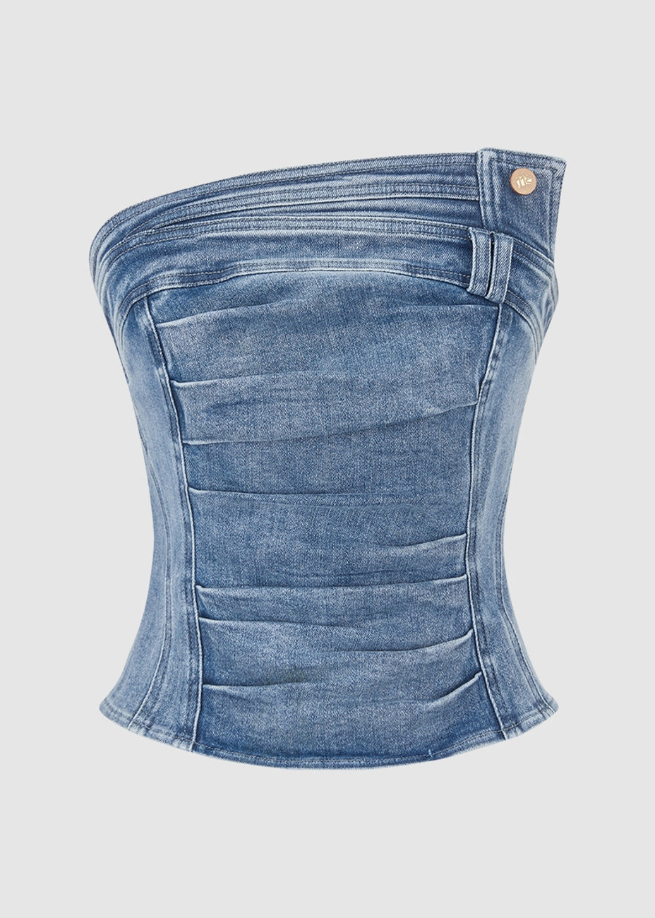 Sexy Blue Patchwork Cold Shoulder Denim Top Sleeveless