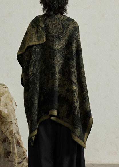 Plus Size Ginger Print Knit Shawl Batwing Sleeve