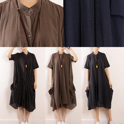 DIY gray cotton clothes For Women Organic Runway big pockets long summer Dresses