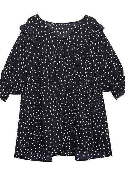 Beach white dotted chiffon clothes plus size Sleeve v neck Ruffles Love tops