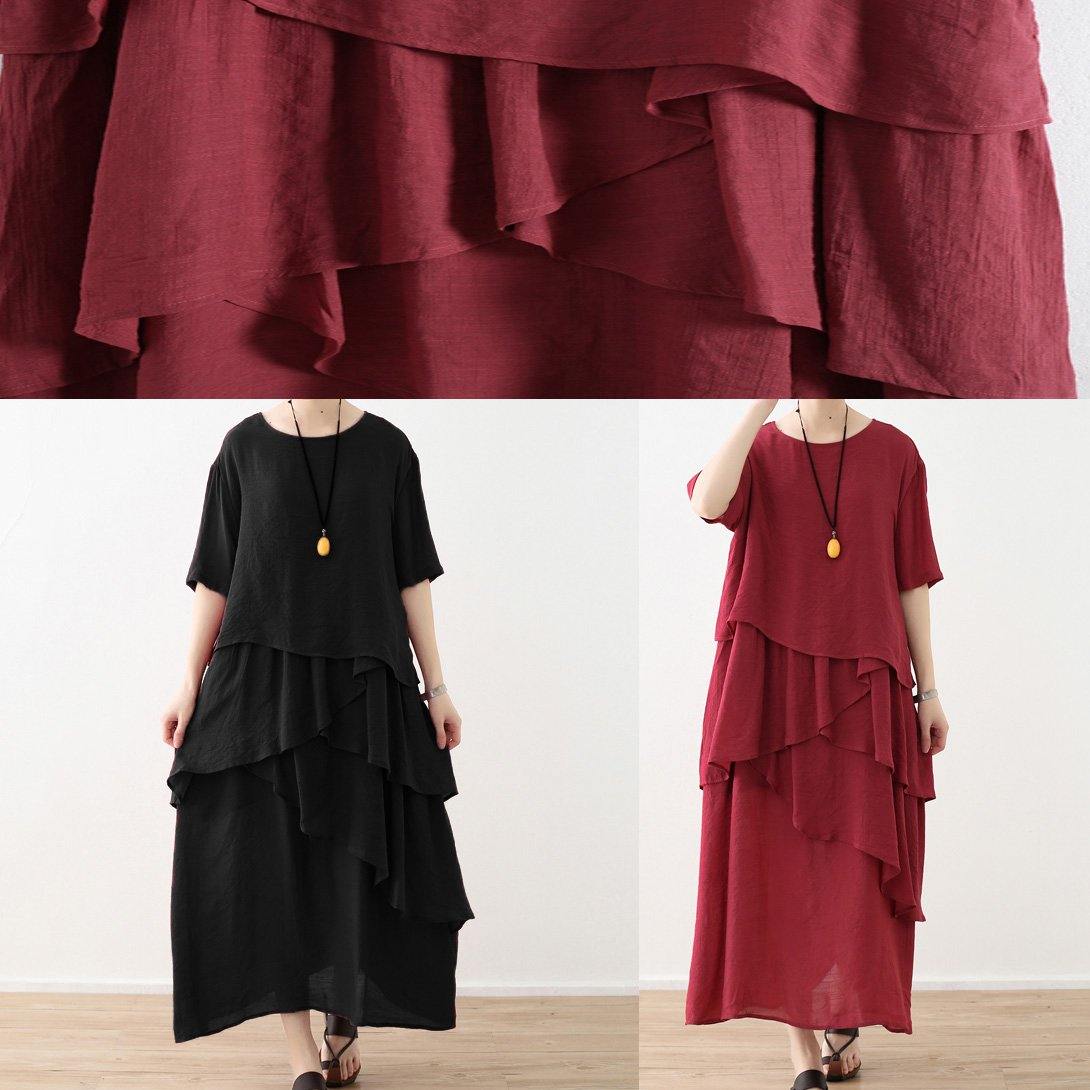 French red linen cotton dresses Omychic Tutorials asymmetric Robe summer Dresses