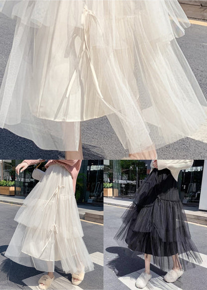 Elegant Black Ruffled High Waist Tulle Skirt Summer