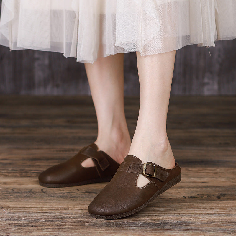Women 2022 Leather Retro Casual Flat Slippers