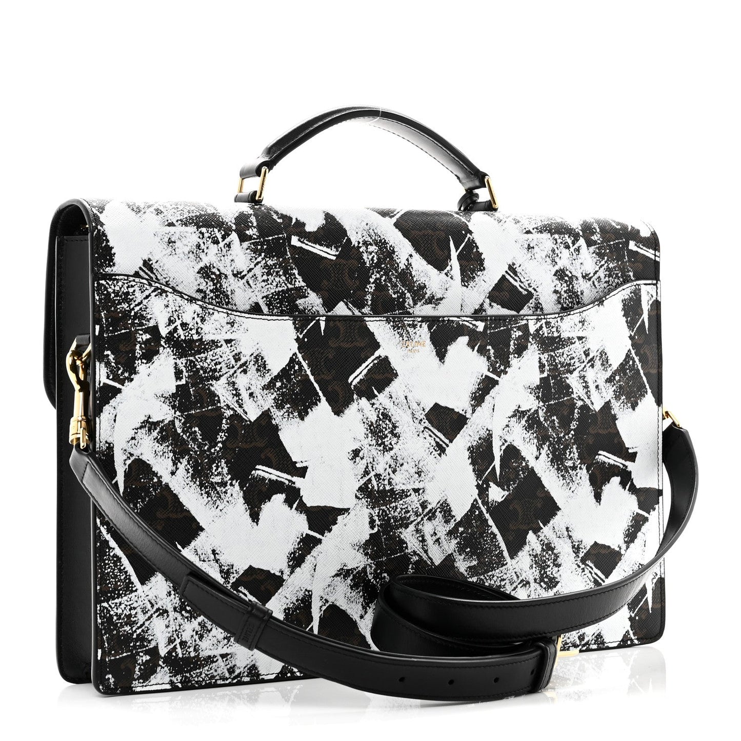 Triomphe Canvas Calfskin Cartable Small Briefcase Black