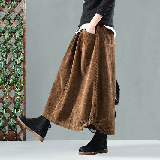 Vintage Elastic Waist Cotton Corduroy Skirt