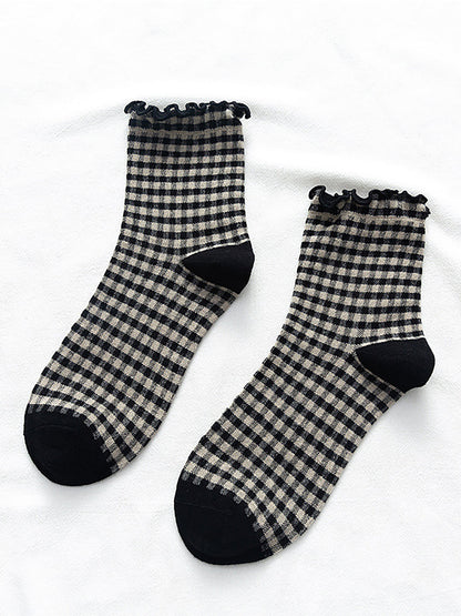 6 Pairs Plaid Women Retro Fashion Autumn Socks