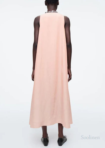 Simple Pink Oversized A Line Dress V Neck Sleeveless