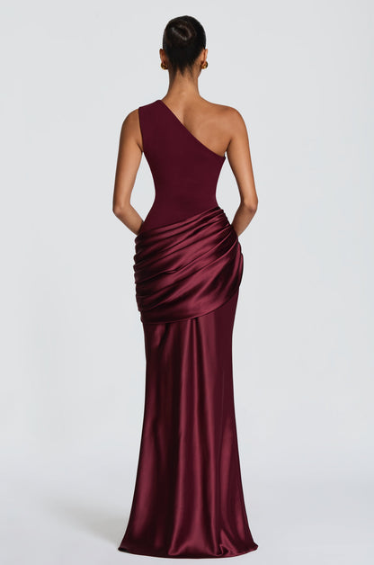 Black One-Shoulder Satin Draped Mermaid Gown