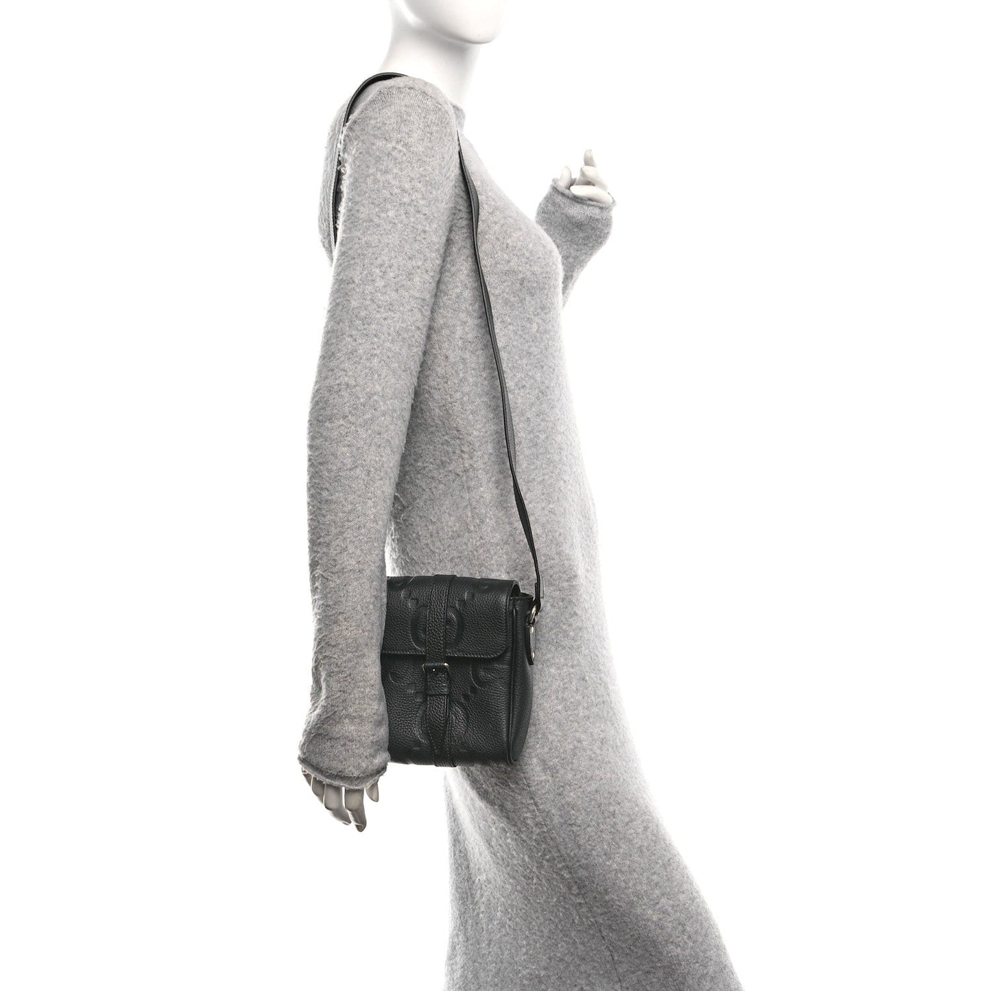 Piuma Calfskin Jumbo GG Embossed Small Messenger Bag Black