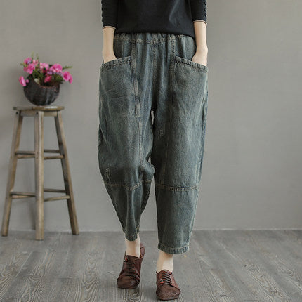Summer Women Retro Loose Cotton Jeans