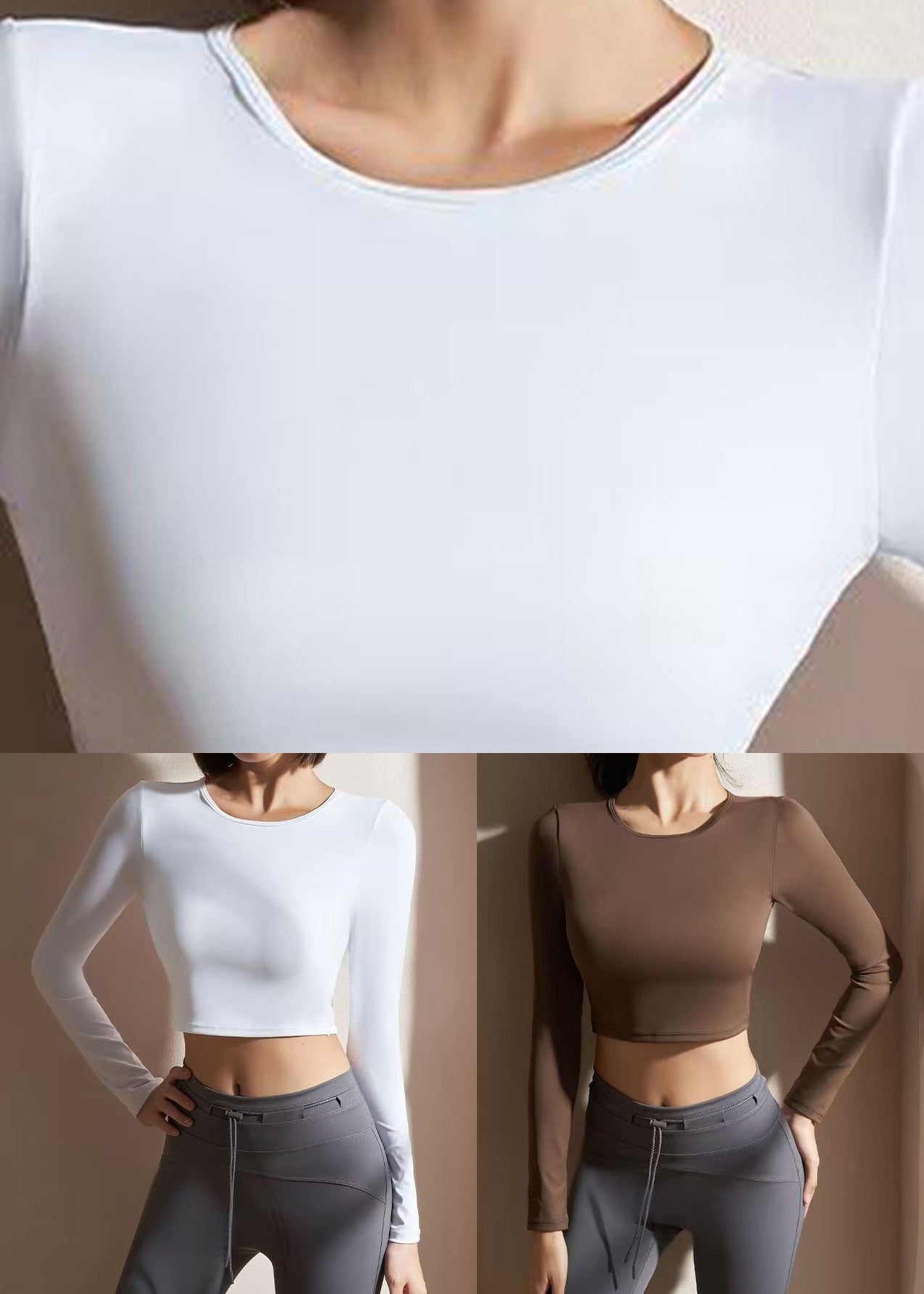 Sexy White O-Neck Long Sleeve Yoga Tops