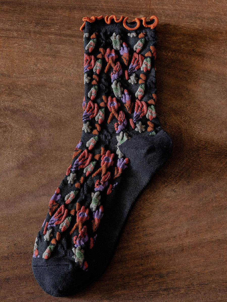 6 Pairs Japanese Floral Cotton Socks Women Vintage Socks