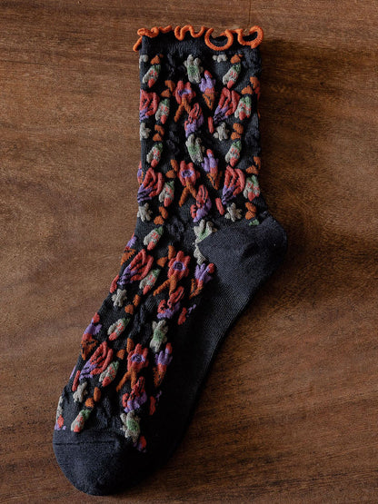 6 Pairs Japanese Floral Cotton Socks Women Vintage Socks