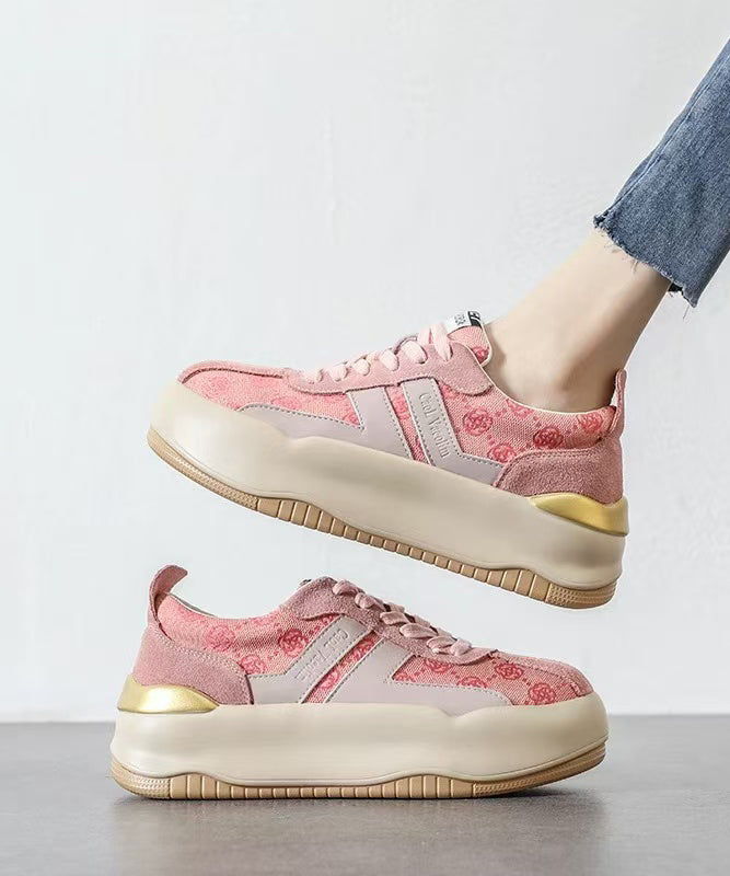 Casual Pink Print Splicing Platform Flats Lace Up